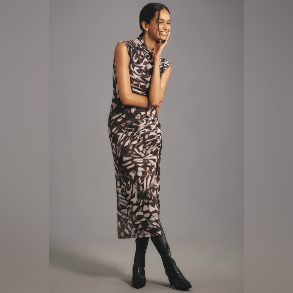 The Maya Ruched Cowl-Neck Dress: Mesh Edition Sz Medium Anthro